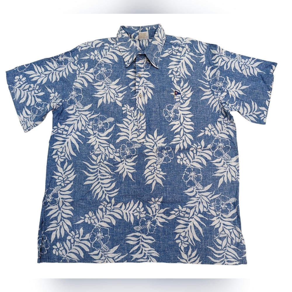 Go Barefoot *Sz 2XL XXL * Blue Hawaiian Mens Shirt Reverse Print 100% Cotton